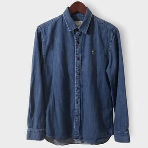 Lacoste Slim Fit Denim Shirt Mens Medium Blue Long Sleeve Button Down